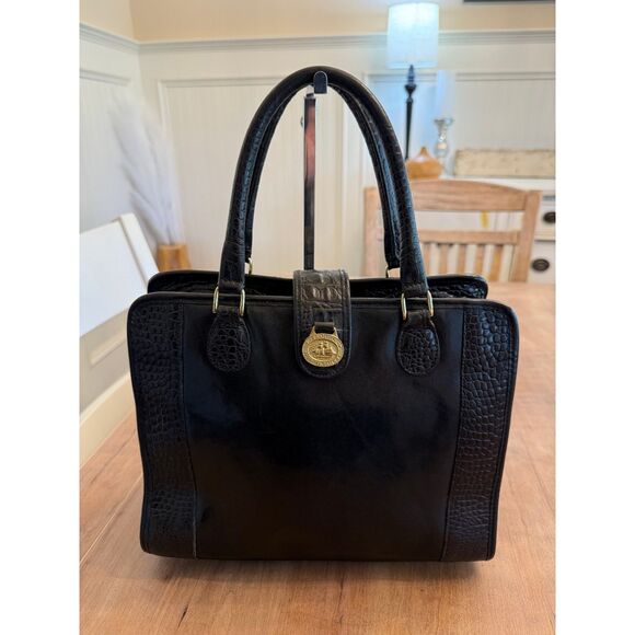Brahmin Handbags - Vintage Brahmin Black Leather Croc Detail Square‎ Top Handle Bag